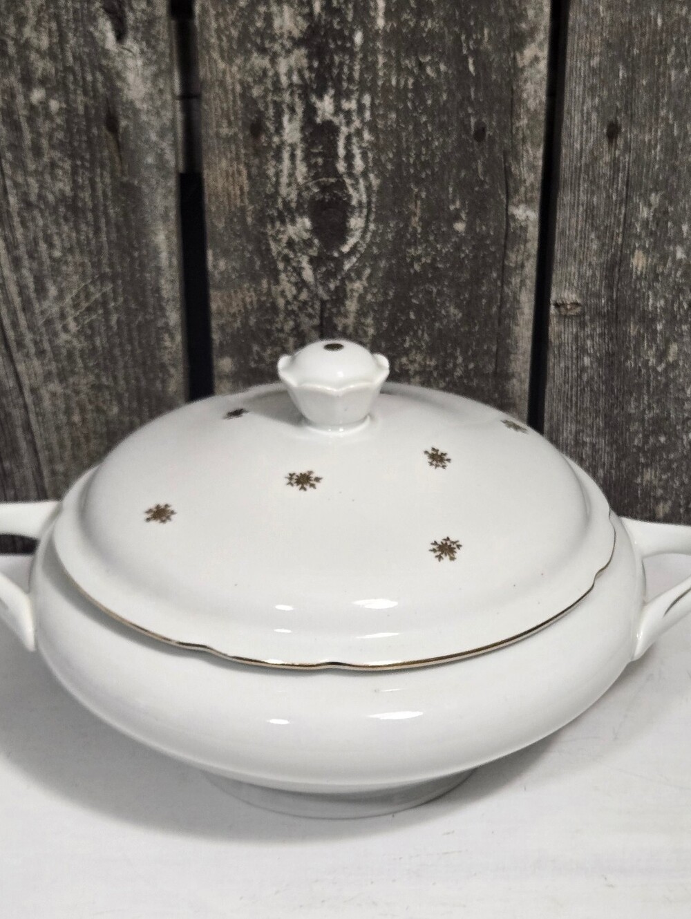 Vintage Bavaria White Covered Serving Bowl with Gold Accents